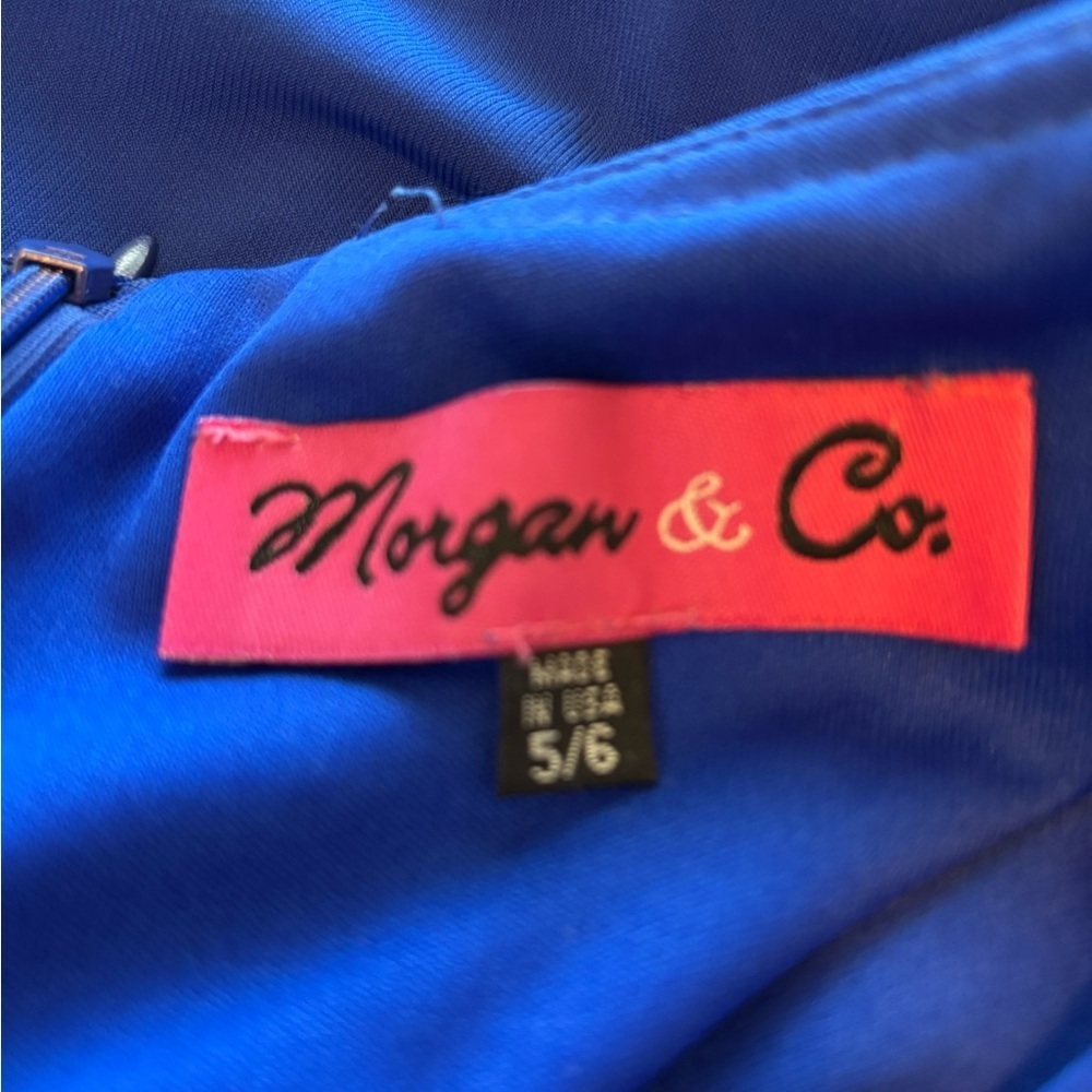 Morgan & Co Royal Blue Beaded Floor Length Gown w/ Side Slit – Sz 5/6 - Picture 11 of 12